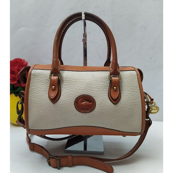 Dooney & Bourke Ivory Pebbled Leather Double Handle Satchel Bag -VTG Made in USA - Picture 1 of 16